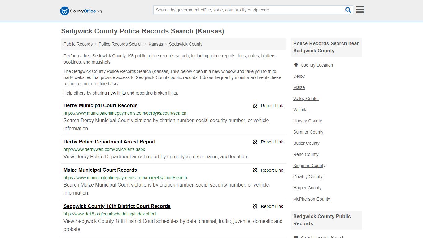 Sedgwick County Police Records Search (Kansas) - County Office